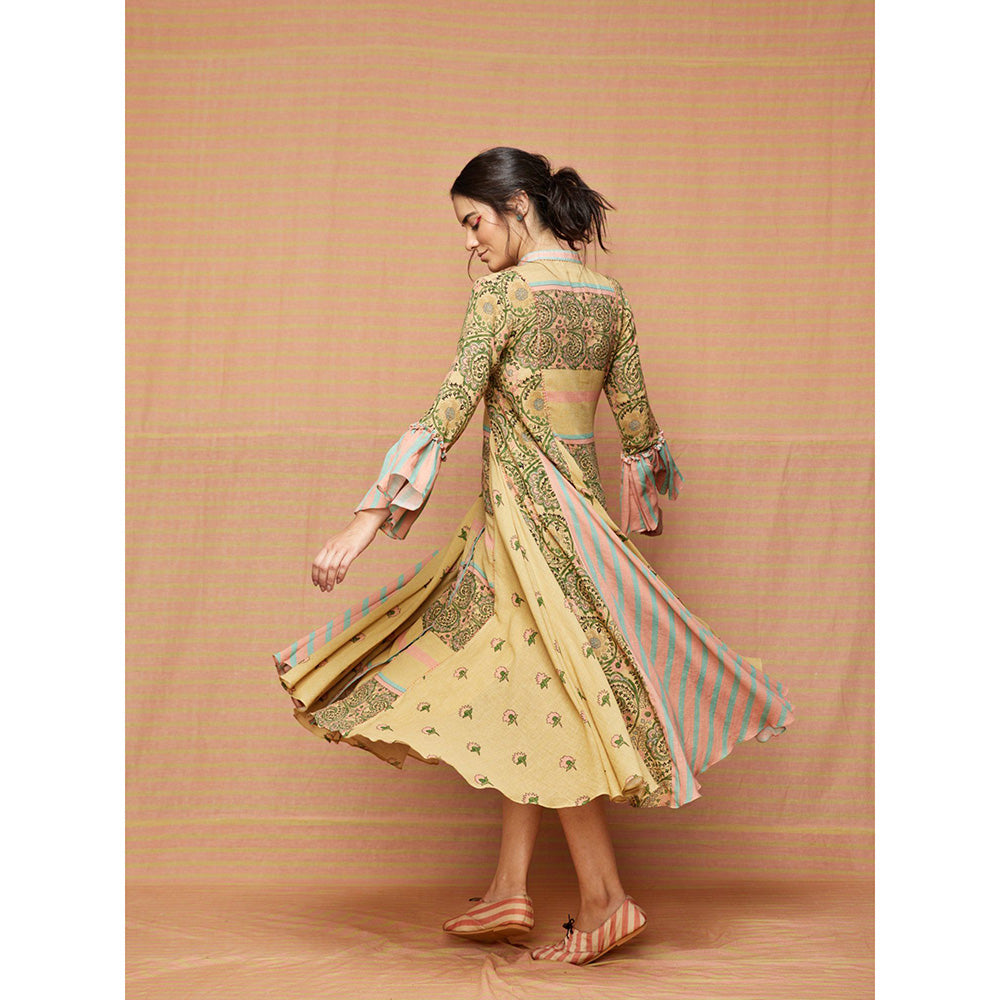 Swati Vijaivargie Hazel Print Blocked Paneled Anarkali Kurta
