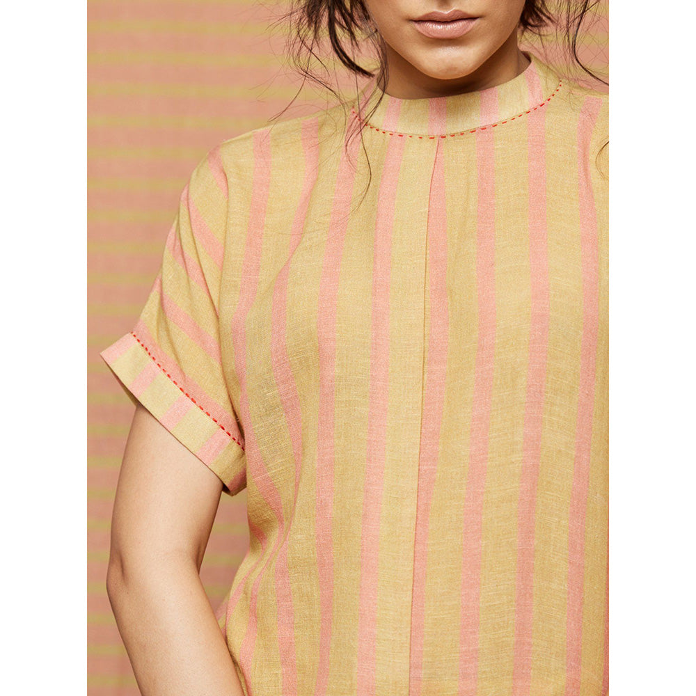 Swati Vijaivargie Beige and Pink Birdie Striped Top