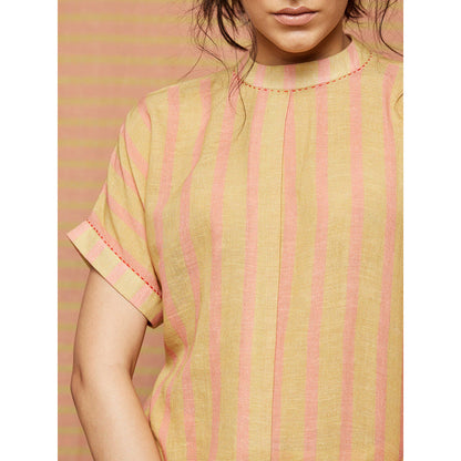 Swati Vijaivargie Beige and Pink Birdie Striped Top