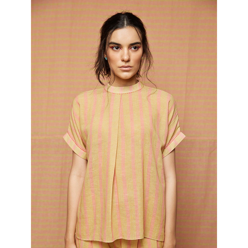 Swati Vijaivargie Beige and Pink Birdie Striped Top