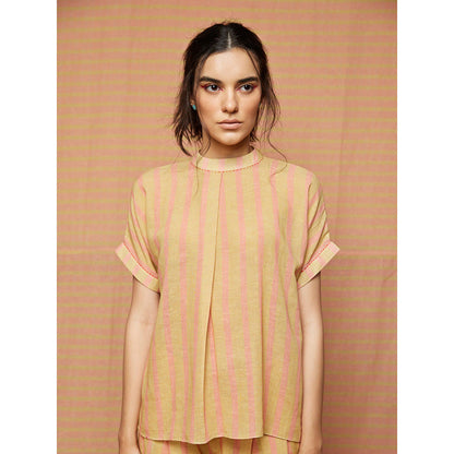 Swati Vijaivargie Beige and Pink Birdie Striped Top