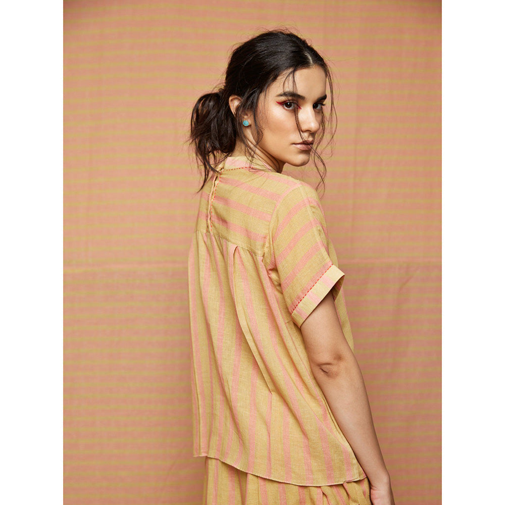 Swati Vijaivargie Beige and Pink Birdie Striped Top