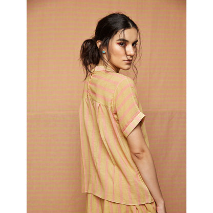 Swati Vijaivargie Beige and Pink Birdie Striped Top