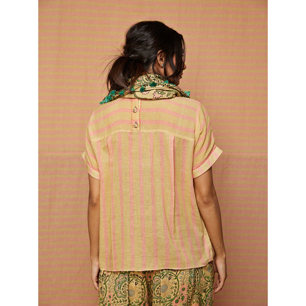 Swati Vijaivargie Beige and Pink Birdie Striped Top