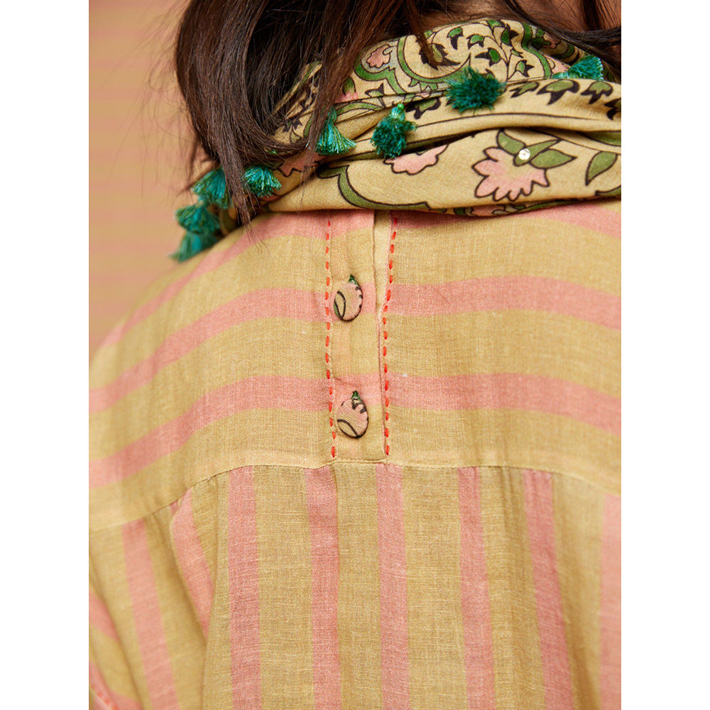 Swati Vijaivargie Beige and Pink Birdie Striped Top