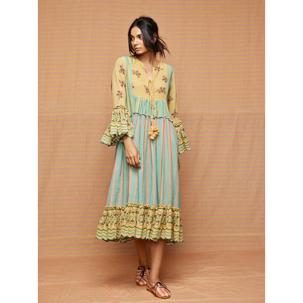 Swati Vijaivargie Edie Striped Floral Tiered Dress