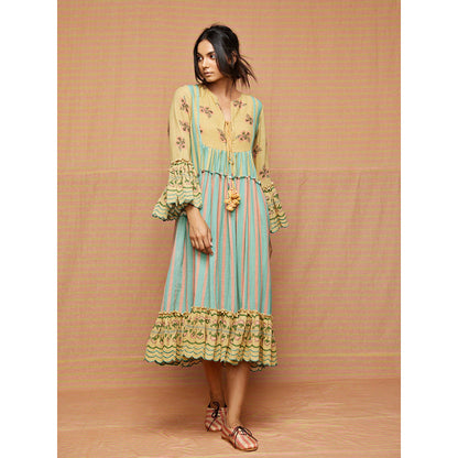 Swati Vijaivargie Edie Striped Floral Tiered Dress