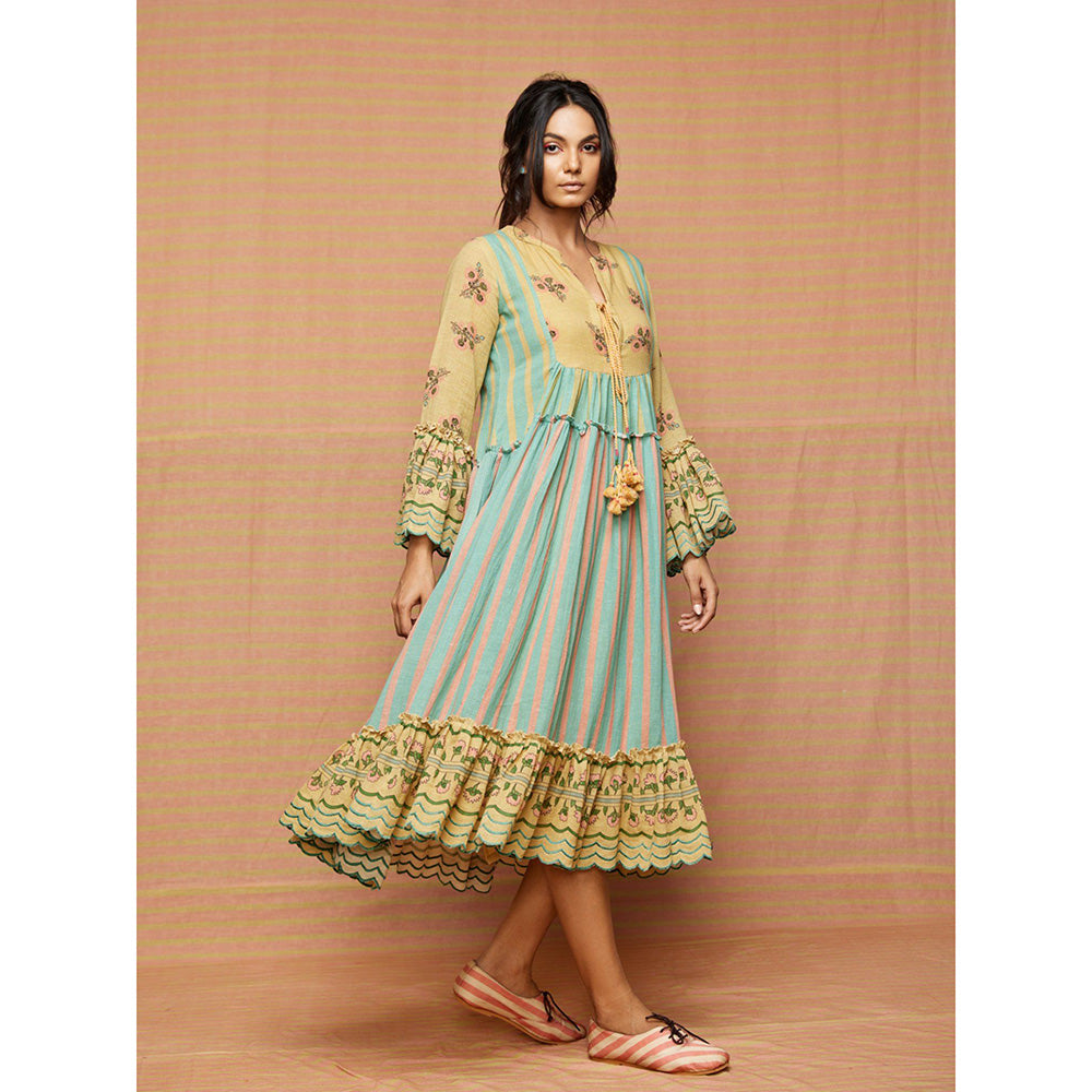 Swati Vijaivargie Edie Striped Floral Tiered Dress