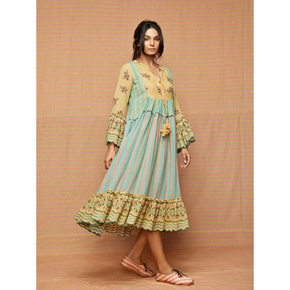 Swati Vijaivargie Edie Striped Floral Tiered Dress