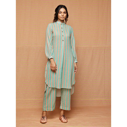 Swati Vijaivargie Chloe Turquoise High Low Hem Striped Kurta