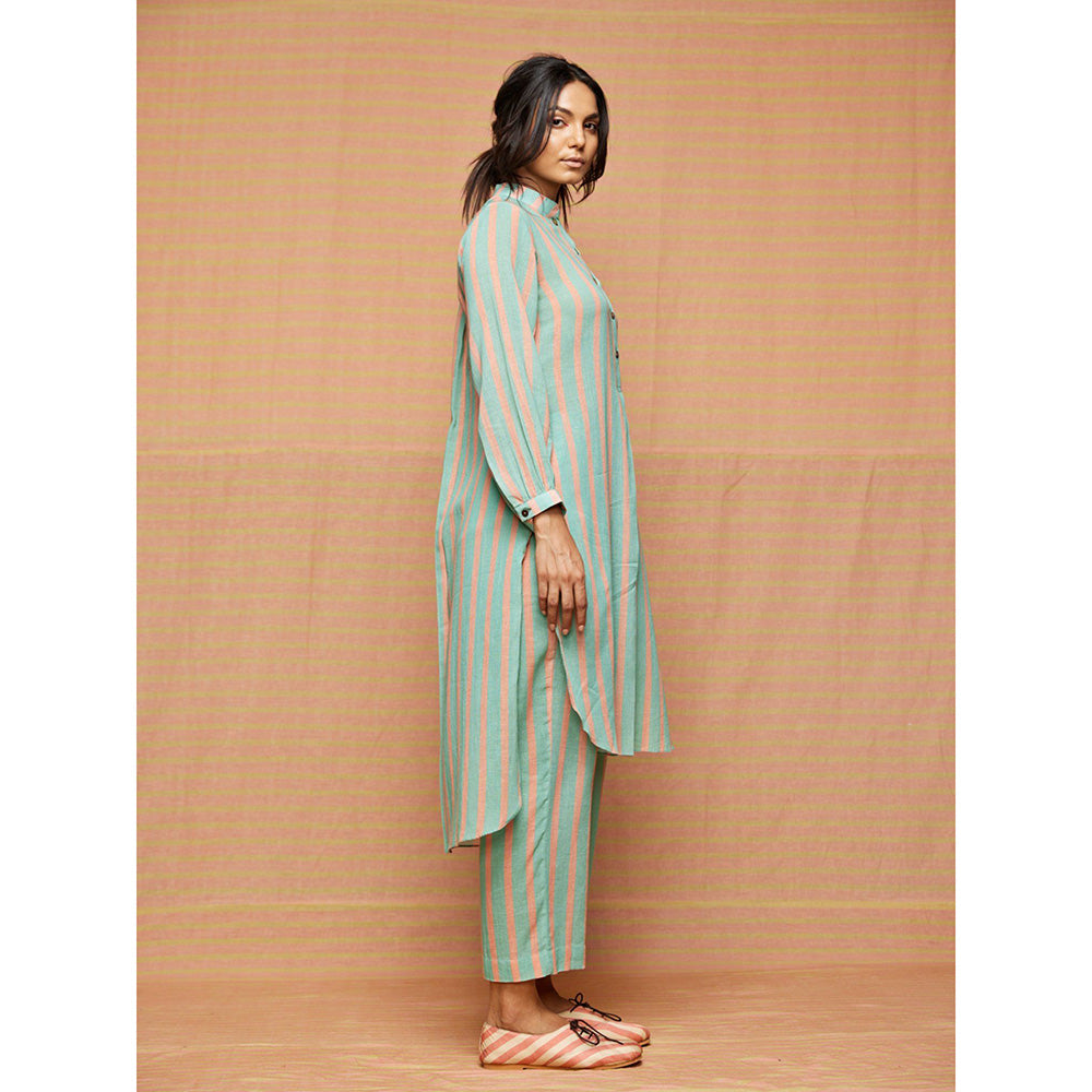 Swati Vijaivargie Chloe Turquoise High Low Hem Striped Kurta