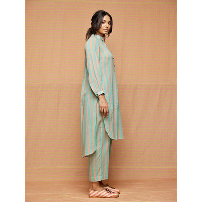 Swati Vijaivargie Chloe Turquoise High Low Hem Striped Kurta