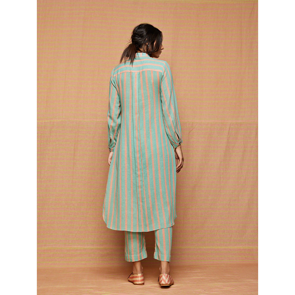 Swati Vijaivargie Chloe Turquoise High Low Hem Striped Kurta