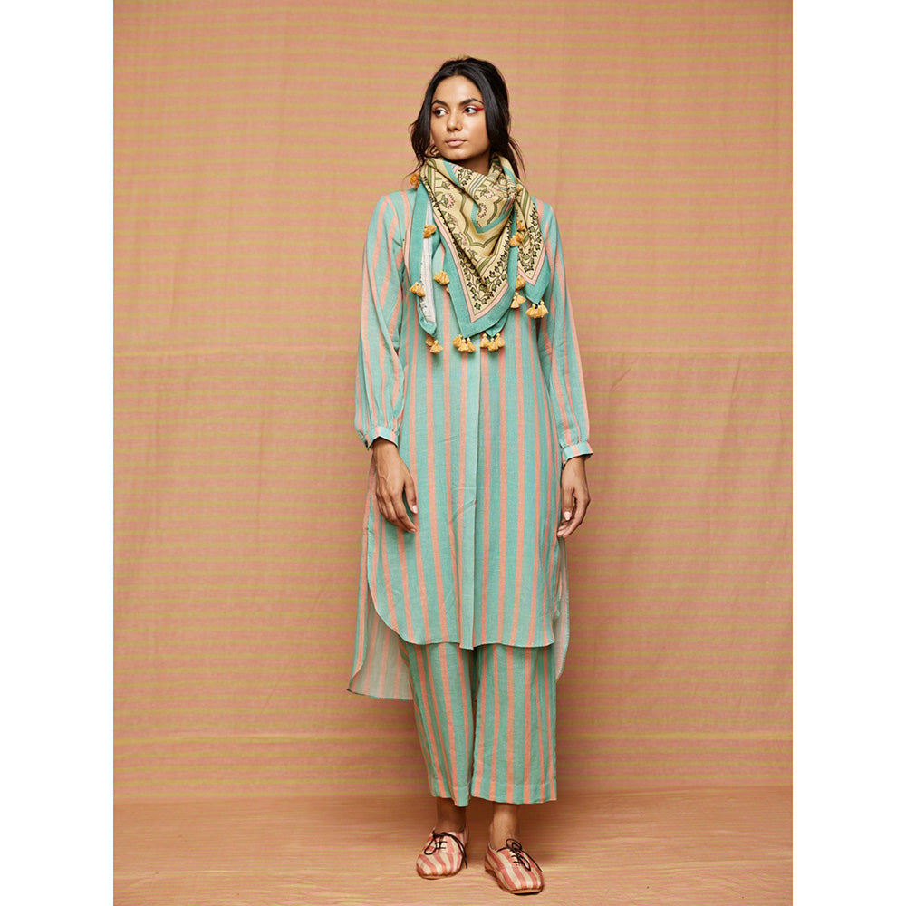 Swati Vijaivargie Chloe Turquoise High Low Hem Striped Kurta