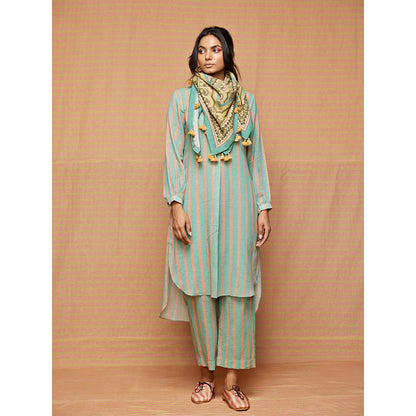 Swati Vijaivargie Chloe Turquoise High Low Hem Striped Kurta