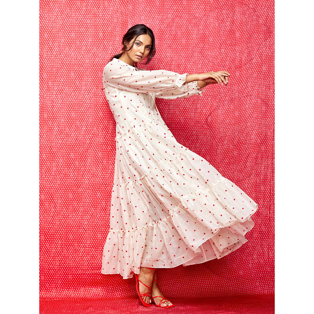 Swati Vijaivargie Rose White With Red Buti Boho Dress