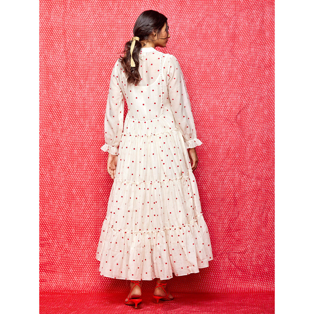 Swati Vijaivargie Rose White With Red Buti Boho Dress