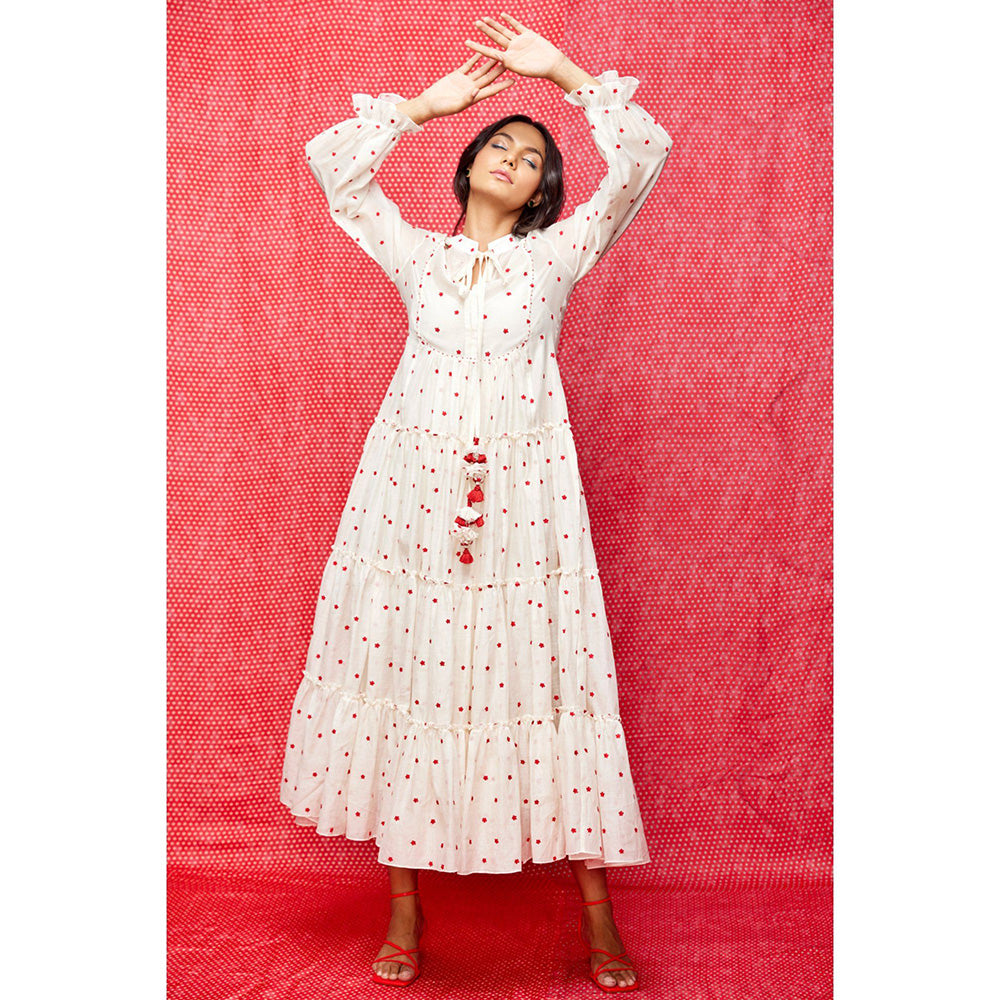 Swati Vijaivargie Rose White With Red Buti Boho Dress