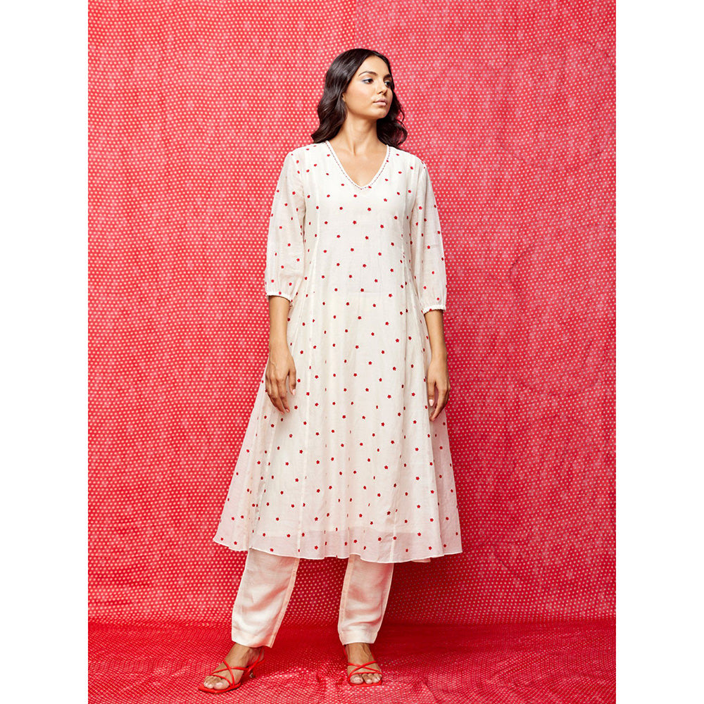 Swati Vijaivargie Rose White With Red Buti Kurta