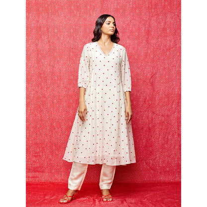 Swati Vijaivargie Rose White With Red Buti Kurta