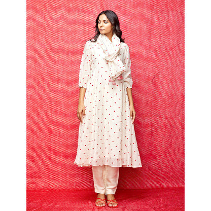 Swati Vijaivargie Rose White With Red Buti Kurta