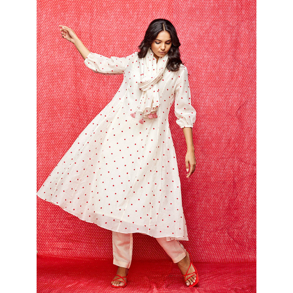 Swati Vijaivargie Rose White With Red Buti Kurta