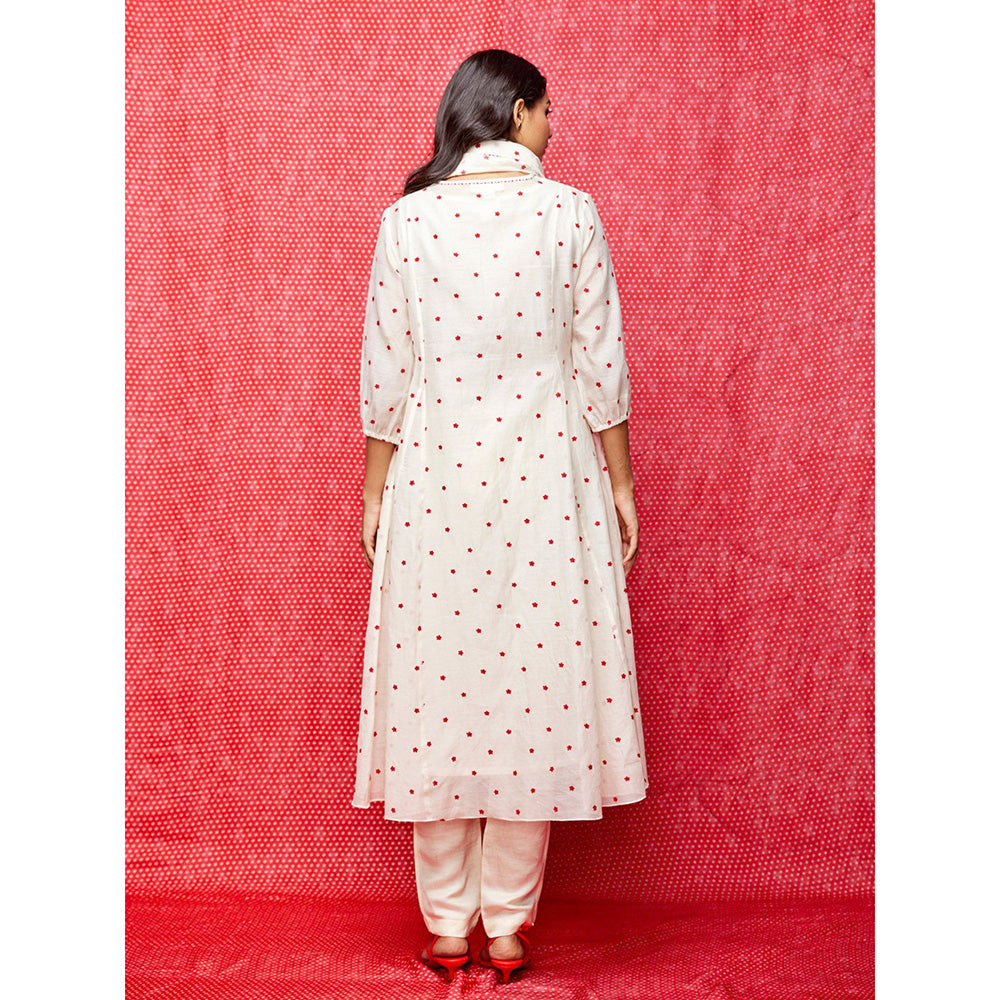 Swati Vijaivargie Rose White With Red Buti Kurta