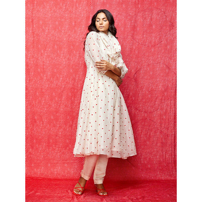 Swati Vijaivargie Rose White With Red Buti Kurta