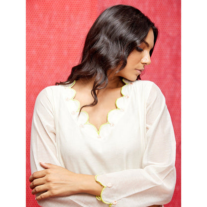 Swati Vijaivargie Rose White Scallop Dress