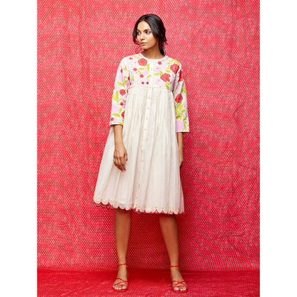 Swati Vijaivargie Rose White Muti Applique Dress