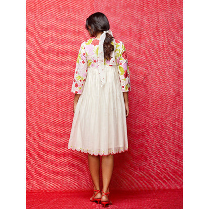 Swati Vijaivargie Rose White Muti Applique Dress