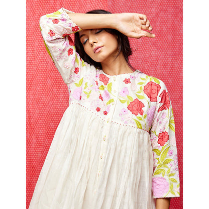 Swati Vijaivargie Rose White Muti Applique Dress
