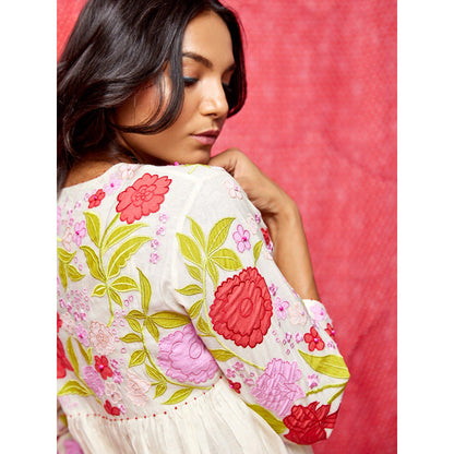 Swati Vijaivargie Rose White Muti Applique Dress
