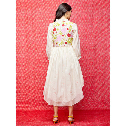 Swati Vijaivargie Rose White Multi Applique Round Hem Dress