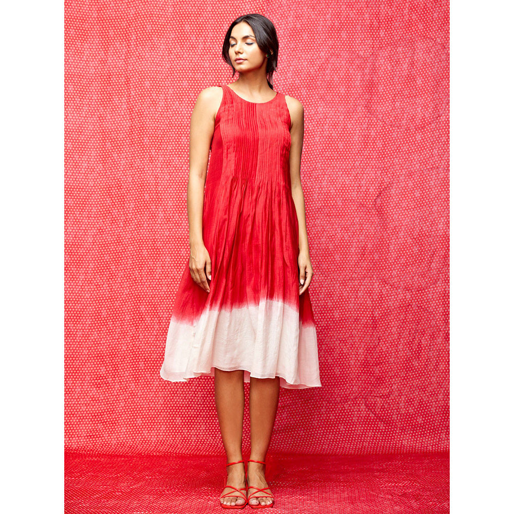 Swati Vijaivargie Rose White Red Pintucked Ombre Dress