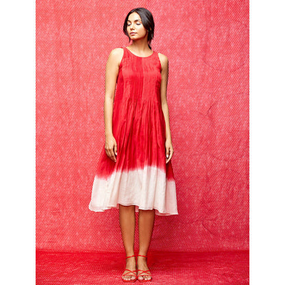 Swati Vijaivargie Rose White Red Pintucked Ombre Dress