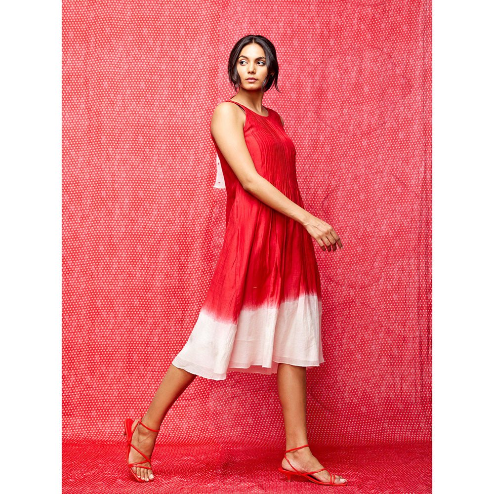Swati Vijaivargie Rose White Red Pintucked Ombre Dress