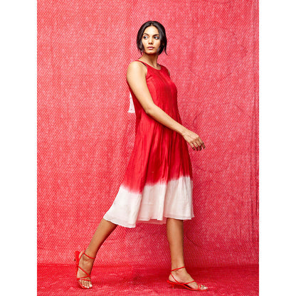 Swati Vijaivargie Rose White Red Pintucked Ombre Dress