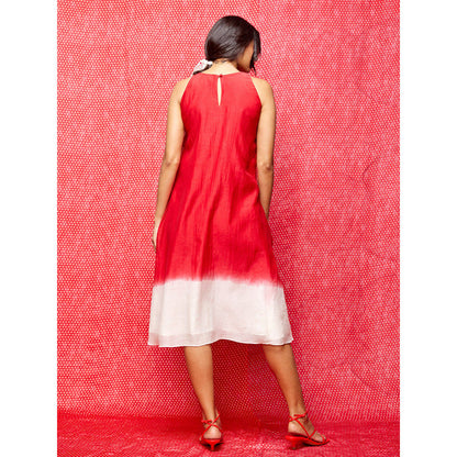 Swati Vijaivargie Rose White Red Pintucked Ombre Dress