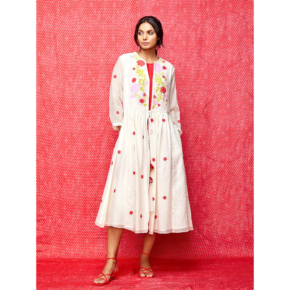 Swati Vijaivargie Rose White Multi Embroidered Open Jacket