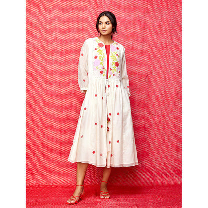 Swati Vijaivargie Rose White Multi Embroidered Open Jacket
