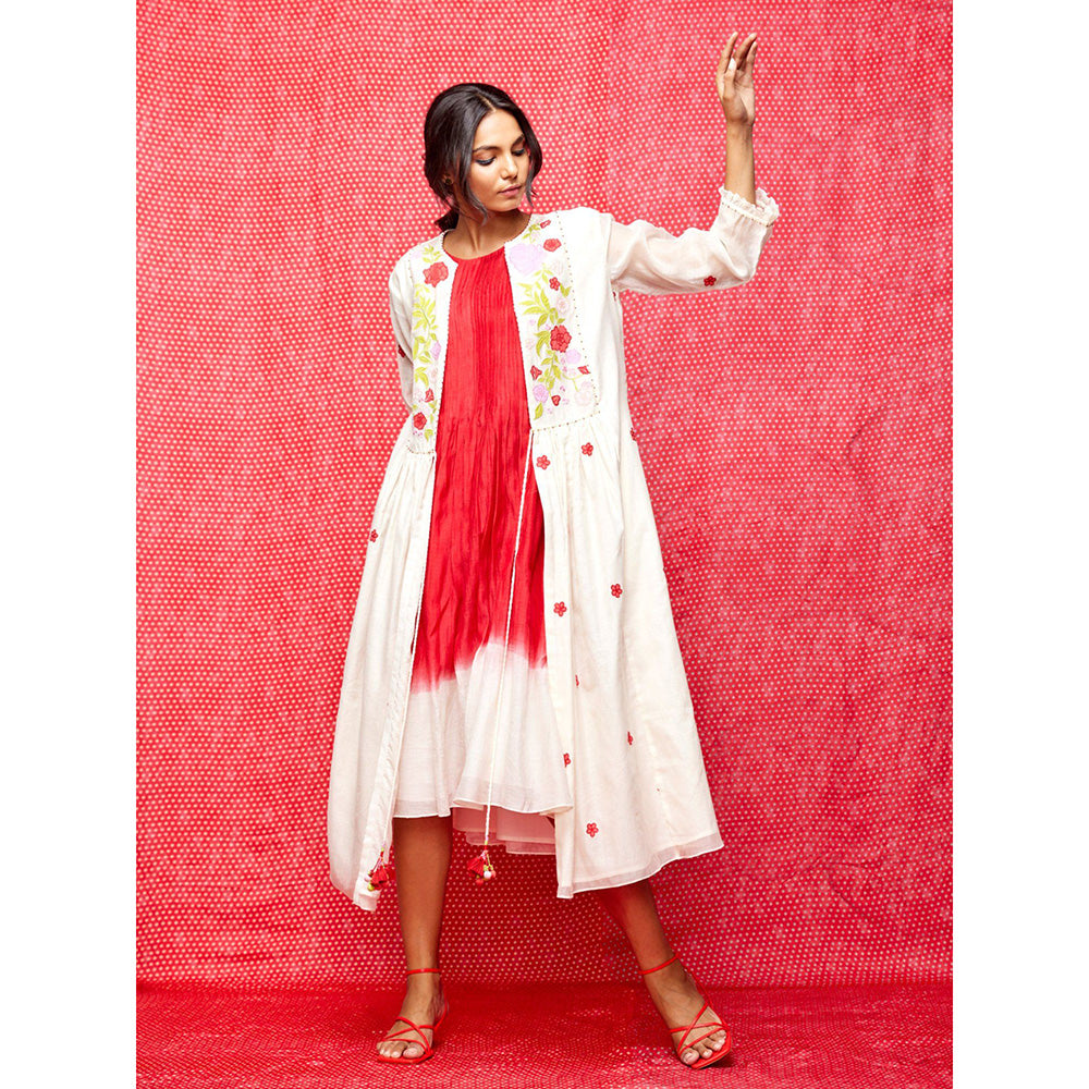 Swati Vijaivargie Rose White Multi Embroidered Open Jacket