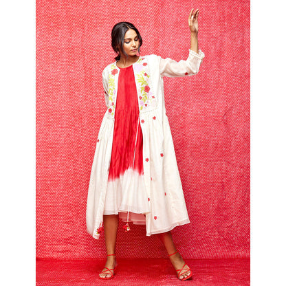 Swati Vijaivargie Rose White Multi Embroidered Open Jacket