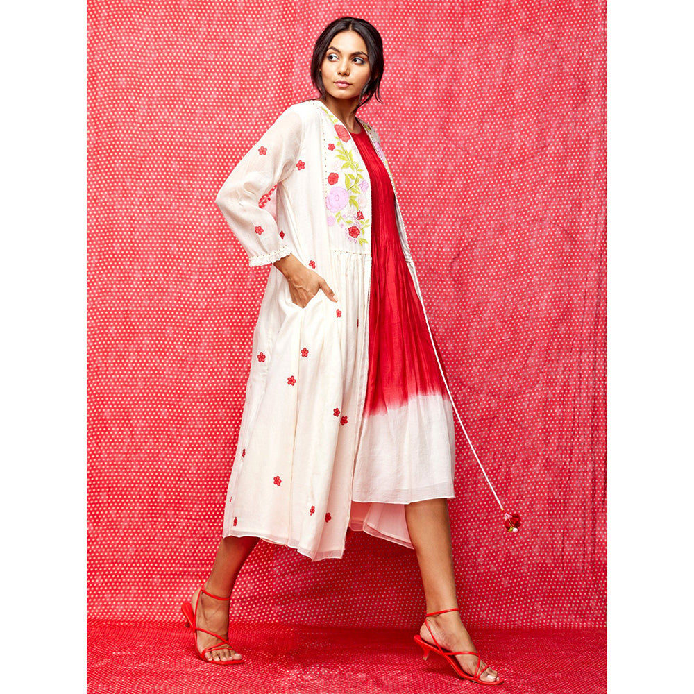Swati Vijaivargie Rose White Multi Embroidered Open Jacket