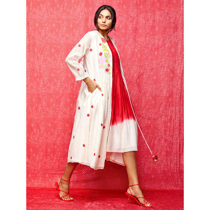 Swati Vijaivargie Rose White Multi Embroidered Open Jacket
