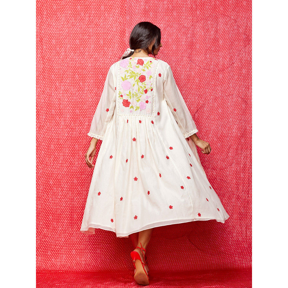 Swati Vijaivargie Rose White Multi Embroidered Open Jacket