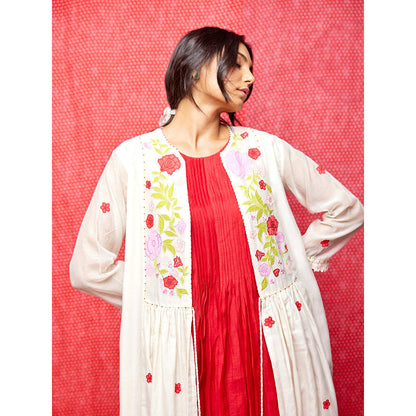 Swati Vijaivargie Rose White Multi Embroidered Open Jacket