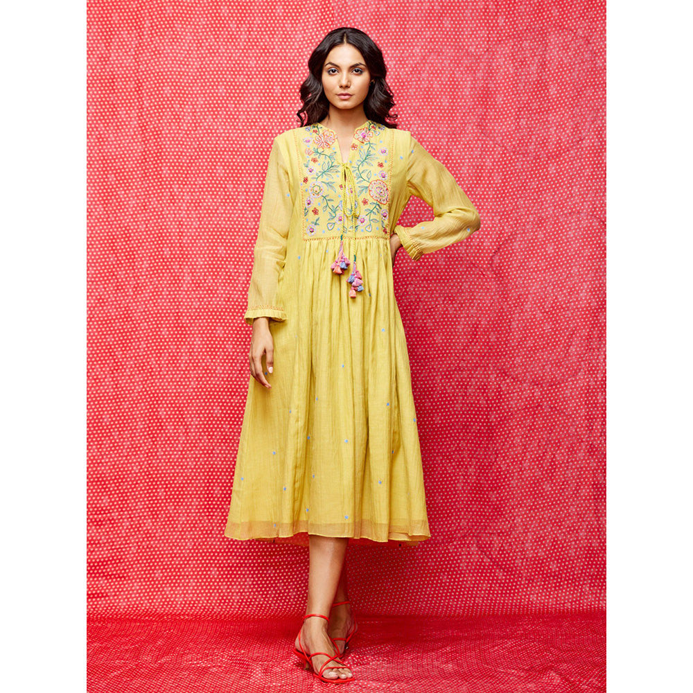 Swati Vijaivargie Rose Yellow Embroidered Dress