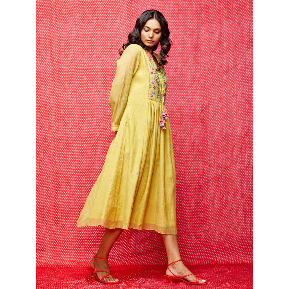Swati Vijaivargie Rose Yellow Embroidered Dress