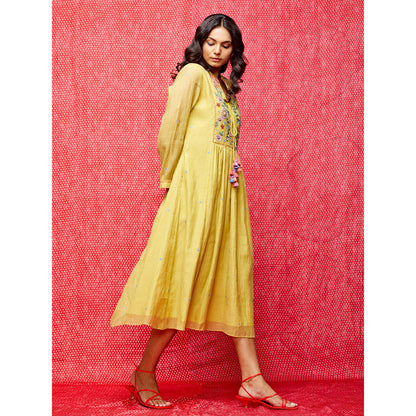Swati Vijaivargie Rose Yellow Embroidered Dress